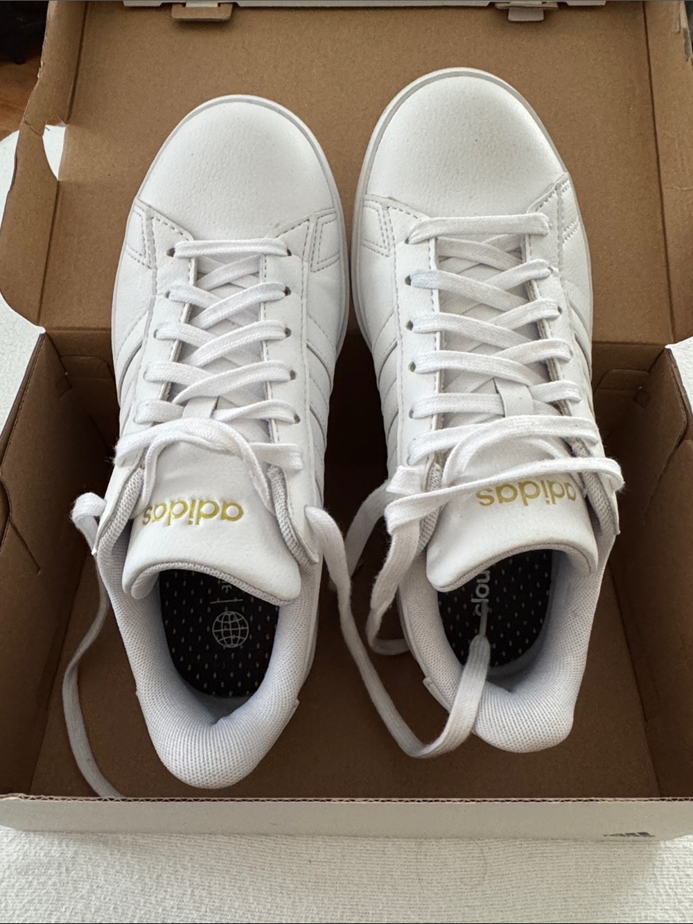 adidas White Women's Sneakers with Gold Logo